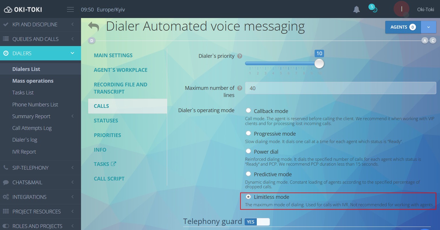 Dialer mode selection