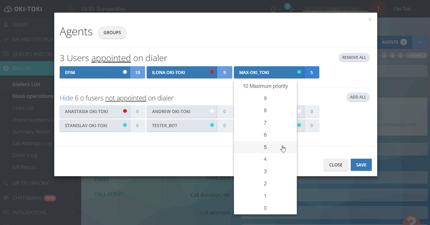 Choosing agents for the dialer
