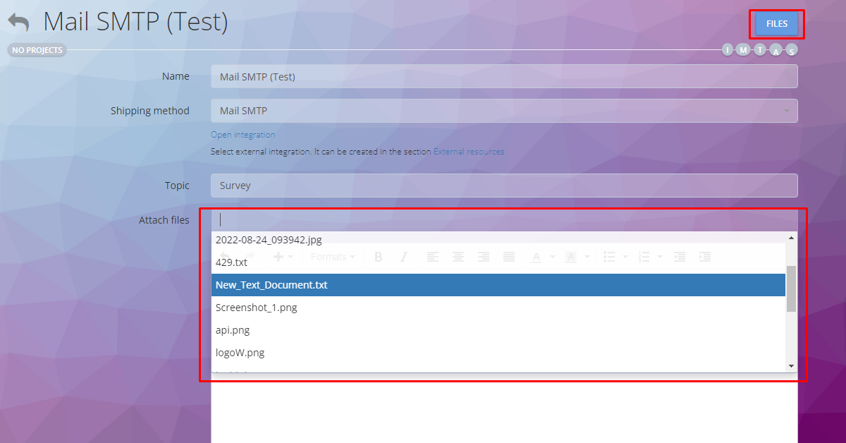 Selecting a File in the Notification Template Oki-Toki