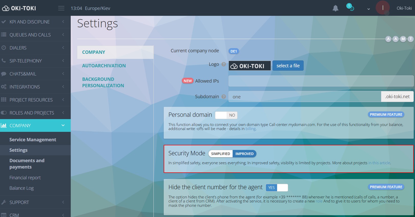 Selecting the security mode
