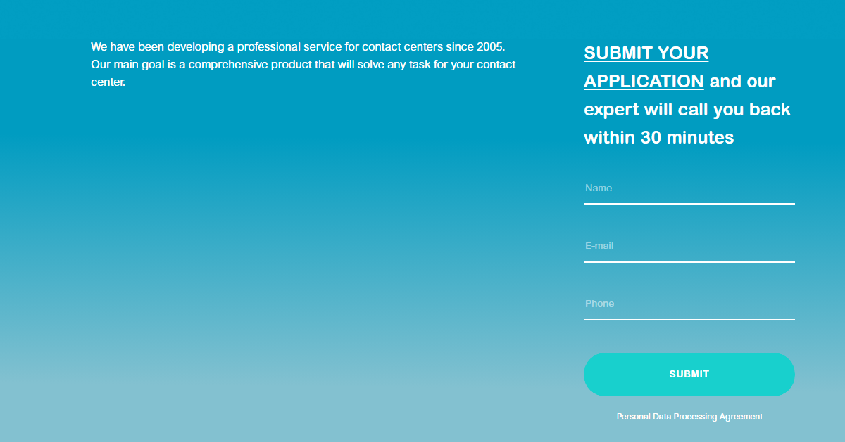 Application form for the website
