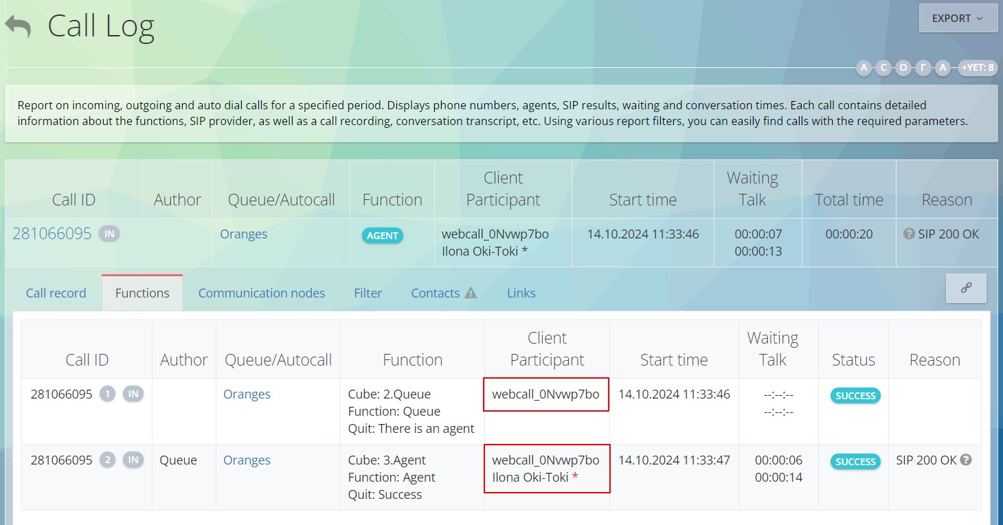 Call through WebCall in OKI-TOKI