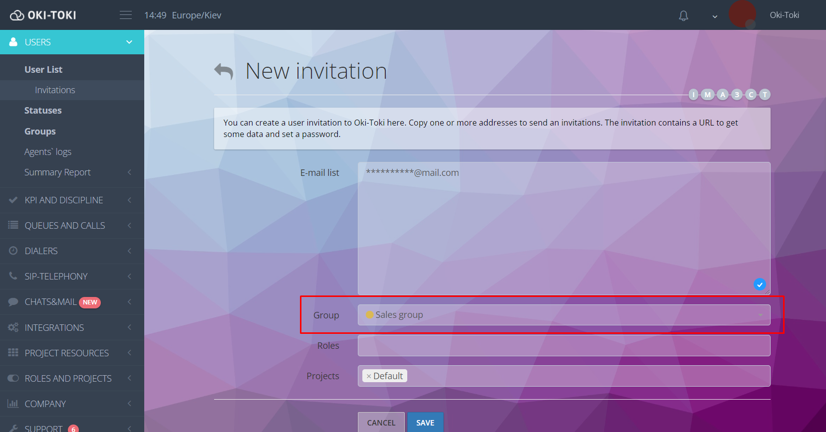 Inviting users with a group selection