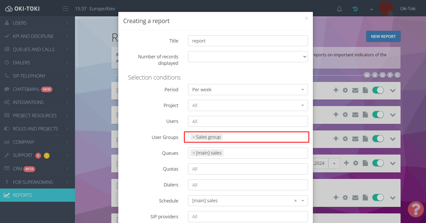 Creating a report by groups