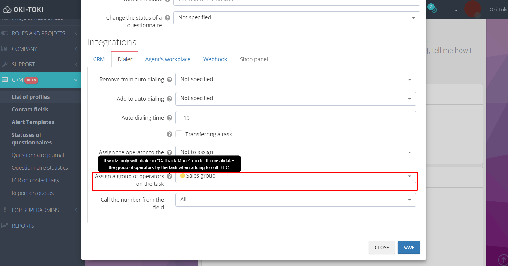 Assigning a group of agents to a task in the CRM form
