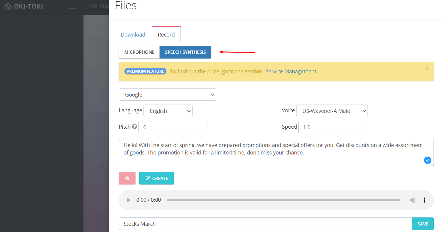 Creating an audio file using “Speech Synthesis”