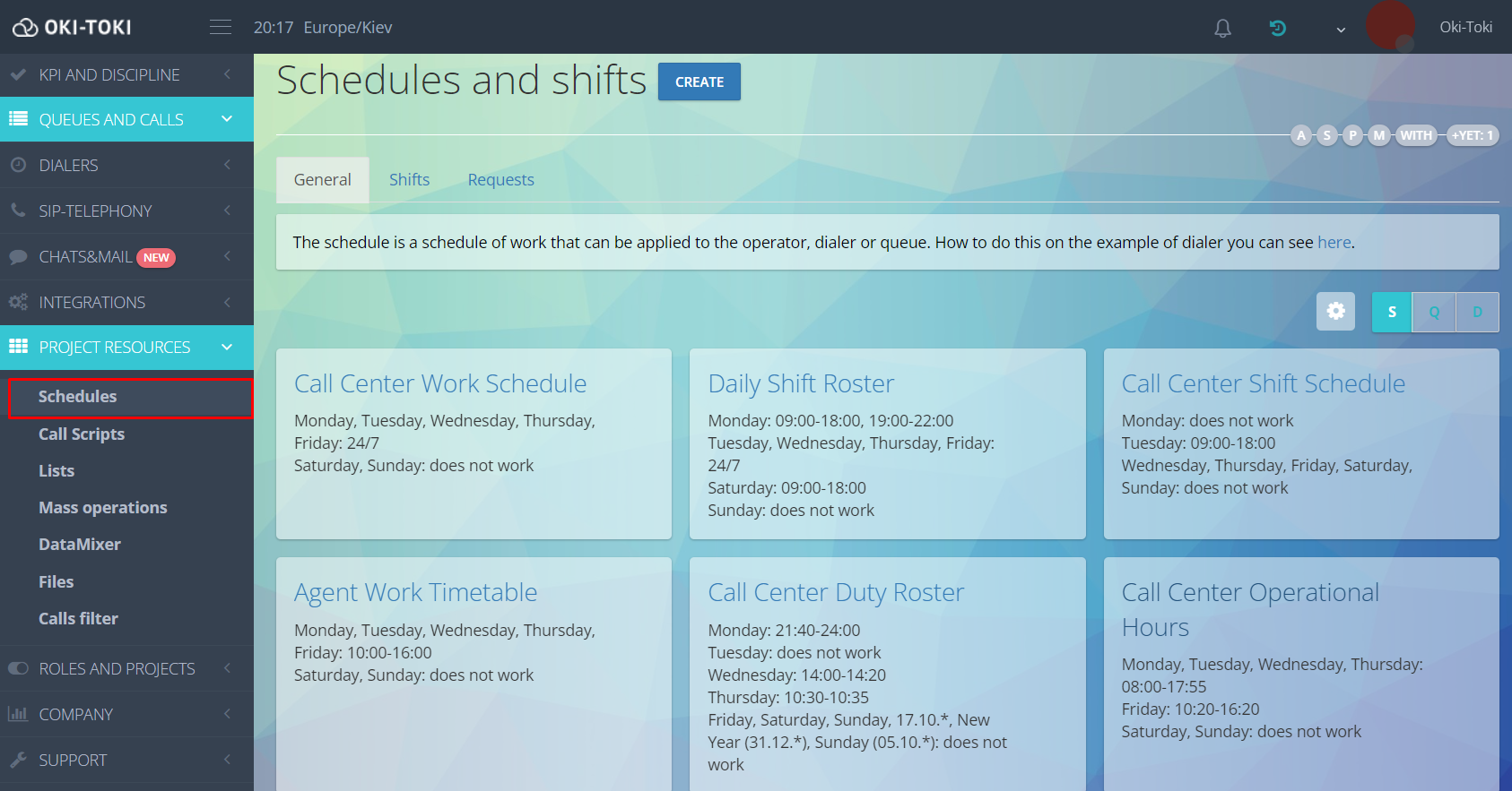 Schedules and Shifts in Oki-Toki