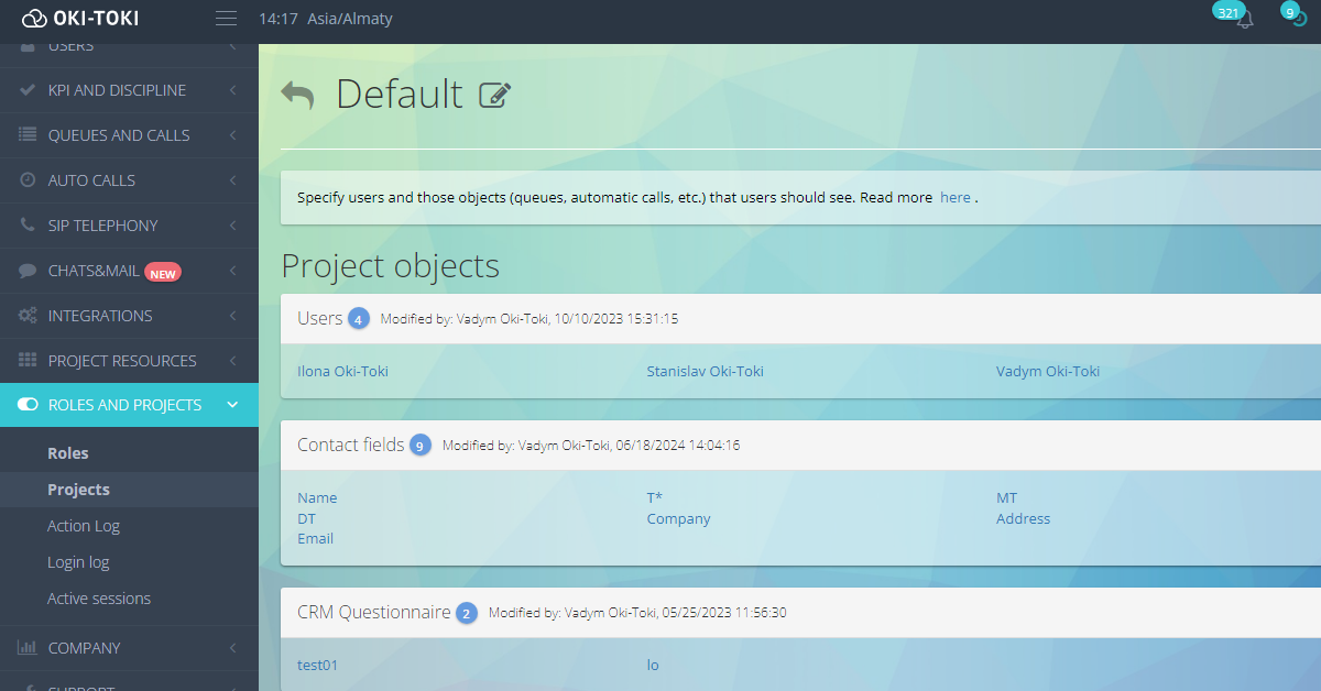 Contact fields in the project