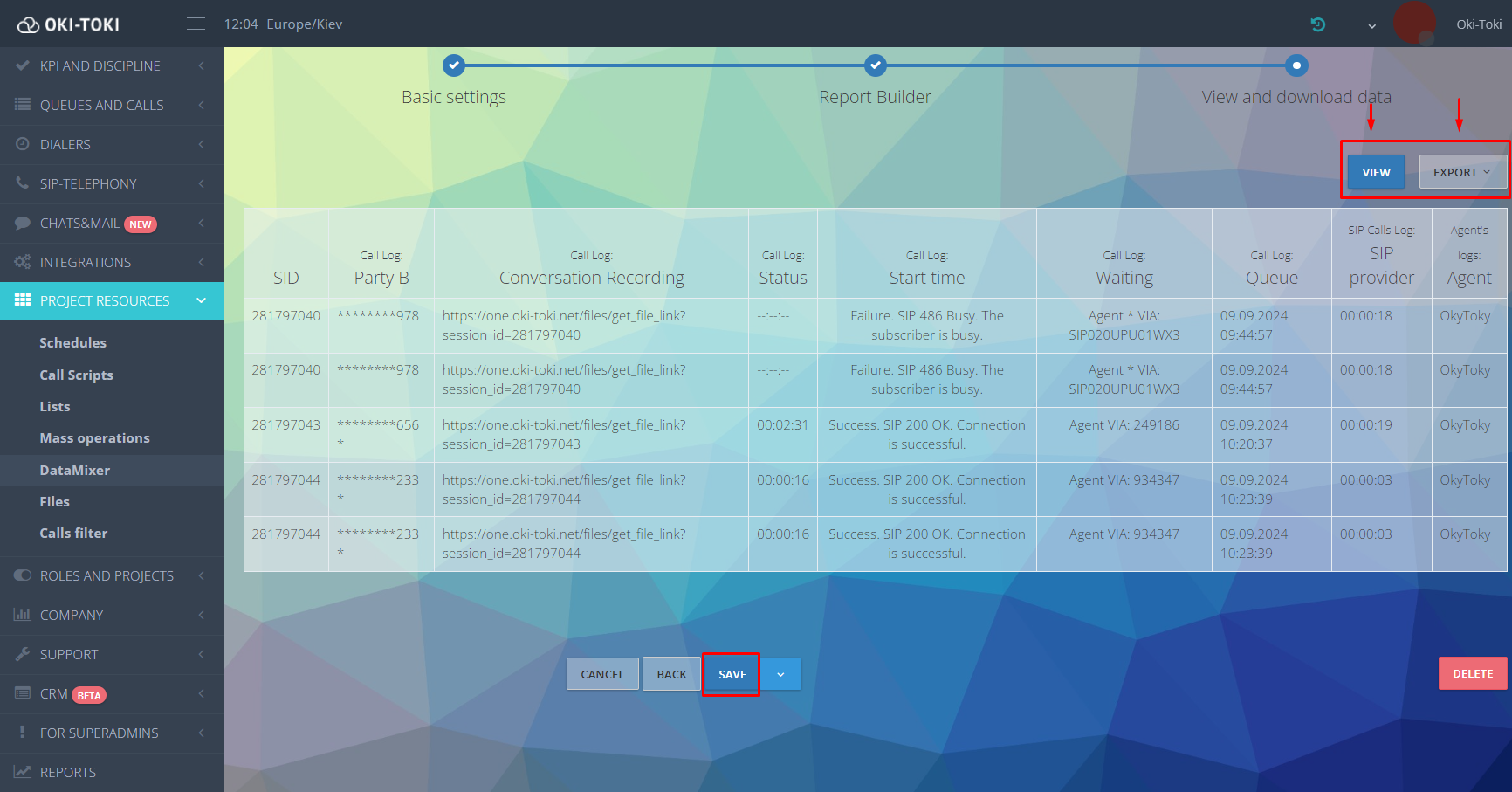 Preliminary preview and export