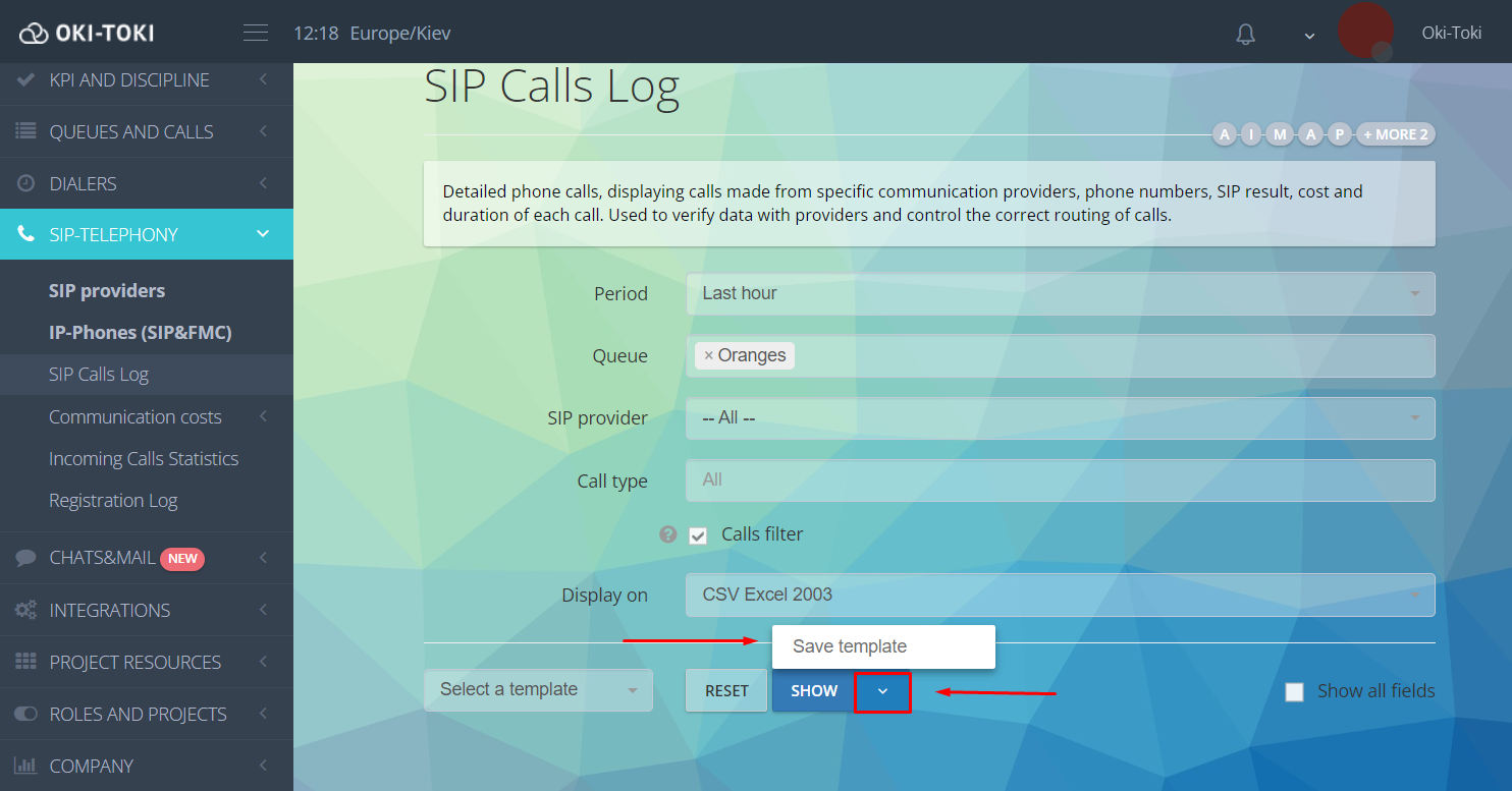Choosing export and templates