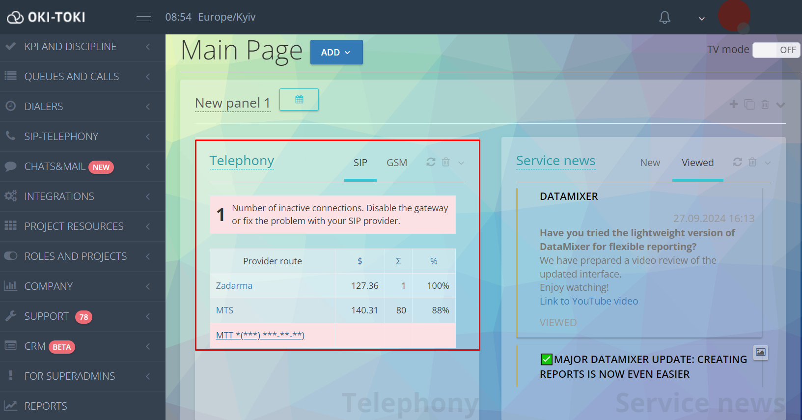 Telephony widget