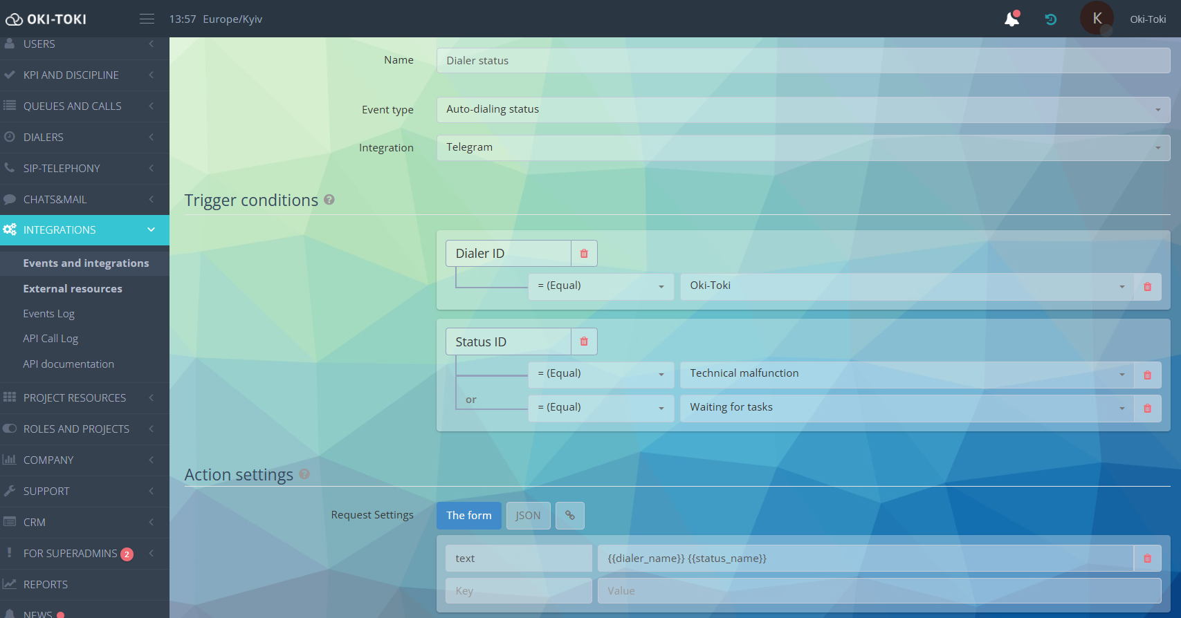 Dialer status